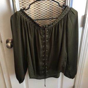 Green lace up blouse